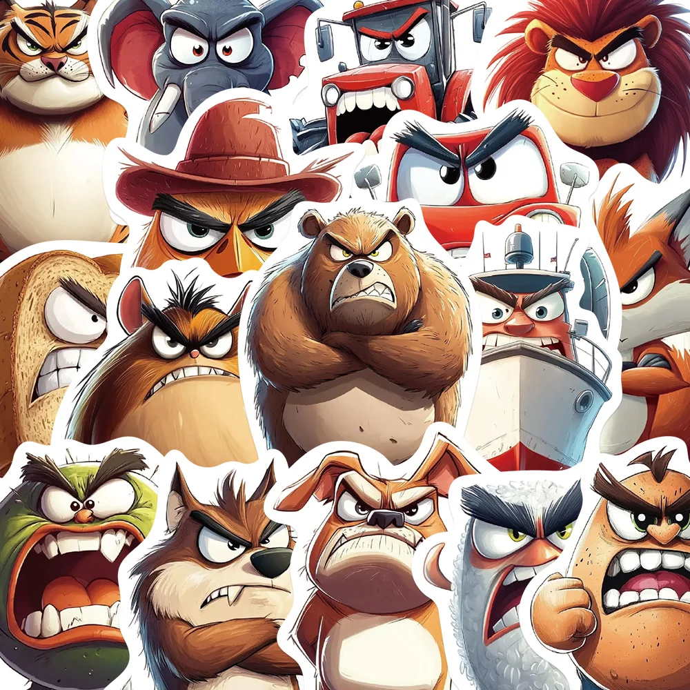 50pcs Terrible Animals Stickers Funny Angry Graffiti Decal For Laptop Phone Luggage Motorcycle Helmet Decorative Gifts Stickers