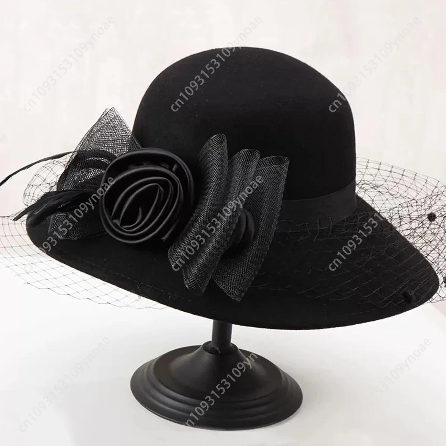 Blumendekor Bowler Fedora Hut Schleier Floppy Brim Filz Kirche Party Cap Vintage Damen 1920er Jahre Elegante Fascinator Hüte Retro Mode