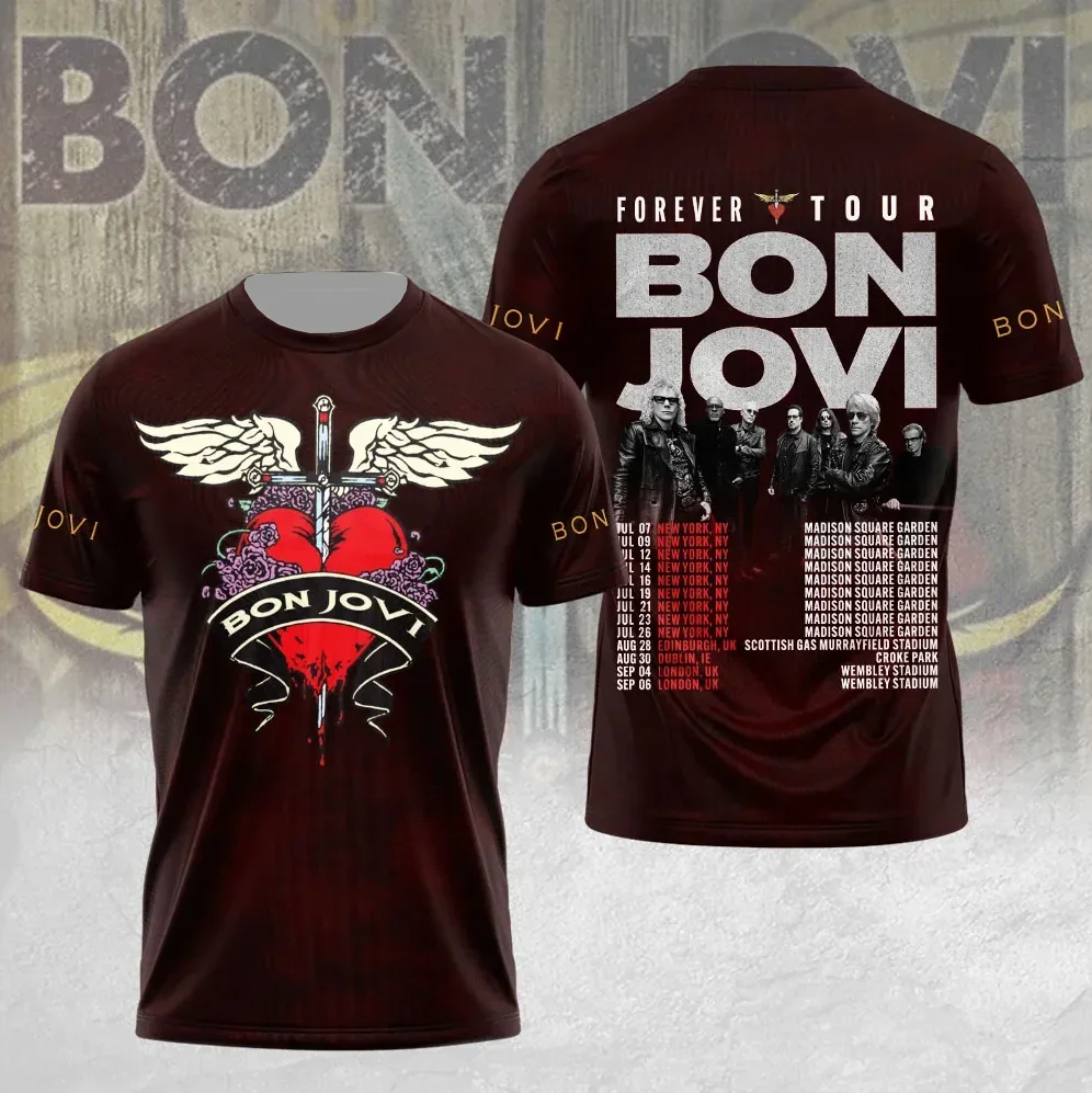 Forever Tour 2026 American Rock Street Style 3D Printed Bon Jovi Commemorative Edition Men's Casual T-Shirt Quick-drying Top
