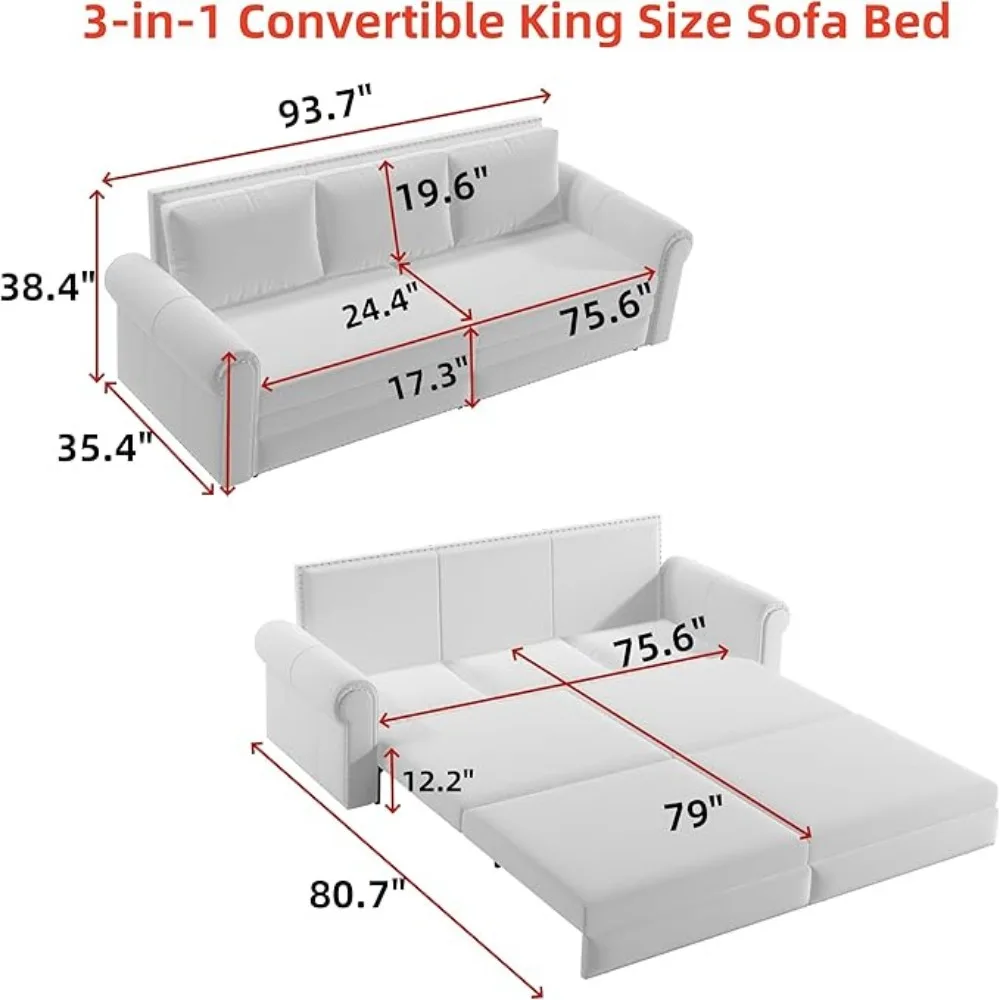 Sofá Loveseat, sofá-cama removível king size de 93,7