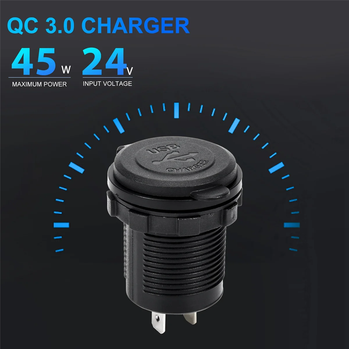 Pd Type C USB ที่ชาร์จแบตในรถและ QC 3.0ช่องเสียบเต้าเสียบสายไฟ12V พร้อมสวิตช์เปิด/ปิดสำหรับรถจักรยานยนต์ RV ATV สีน้ำเงิน