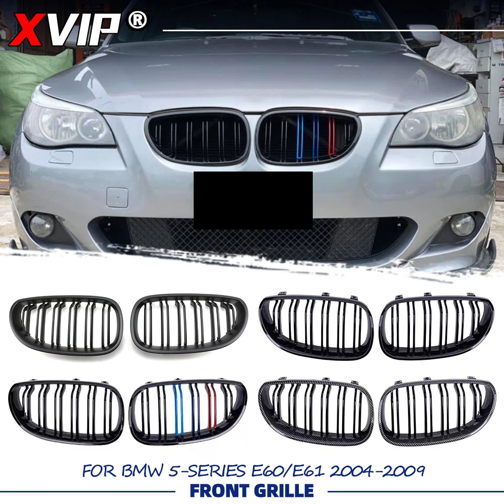 XVIP Für BMW 5er-Reihe E60 E61 2004-2009 Doppellinien-Stil Frontstoßstangen-Rennkühlergrill Glänzend Schwarz Auto-Frontgrill Ersatz