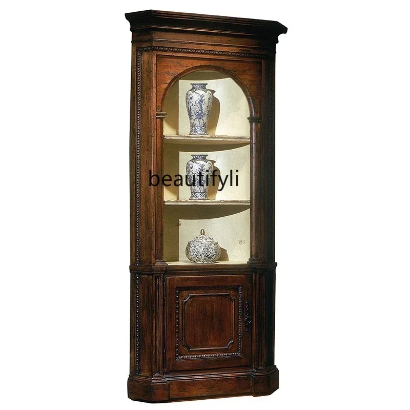 SS ss7486 Villa all solid wood oak wood carving lace corner cabinet living room corner, corner cabinet, bookshelf display cabine