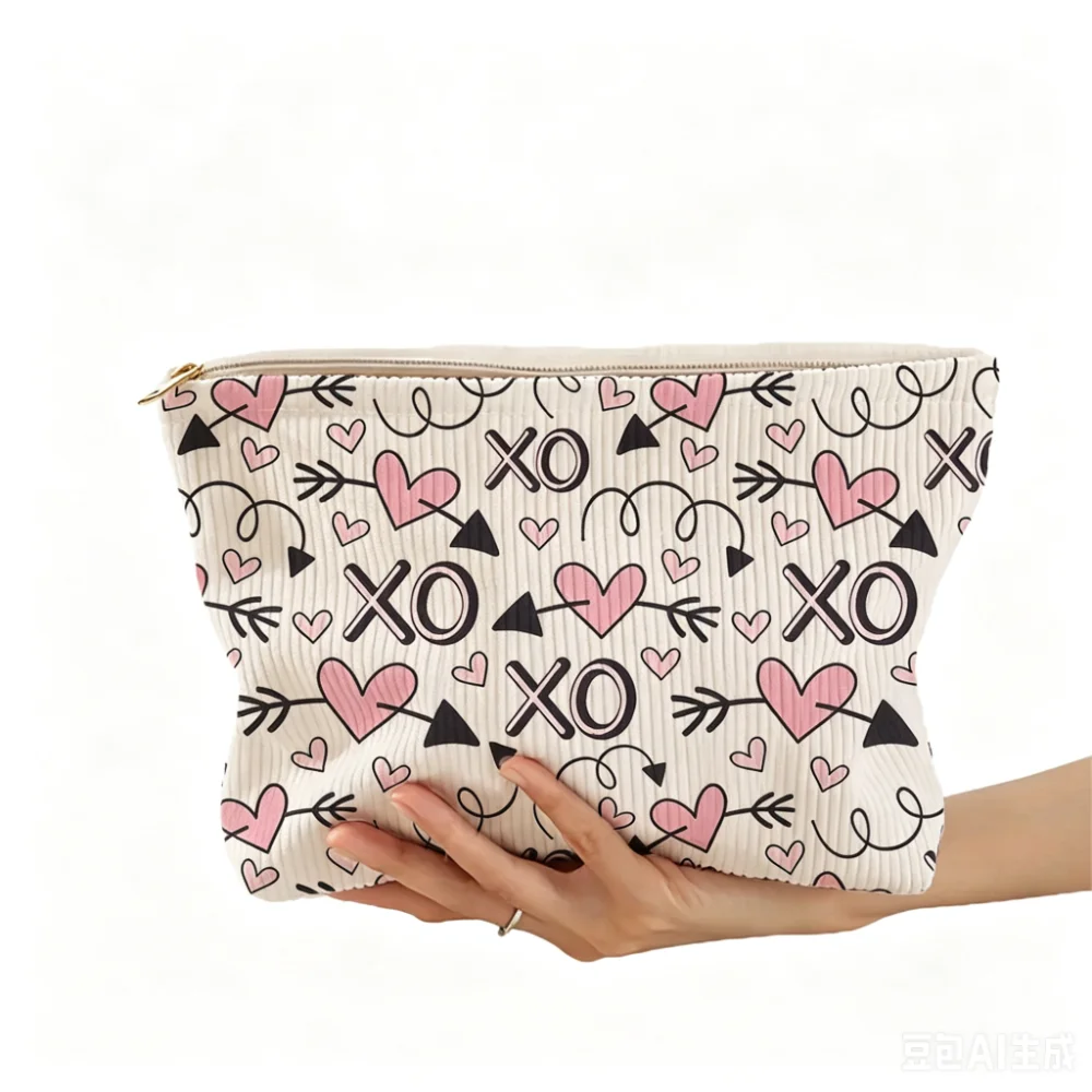 Corduroy Corduroy Storage Bag Letter Color Heart Print Makeup Pouch Hand-painted Portable Travel Toiletry Bag Purse