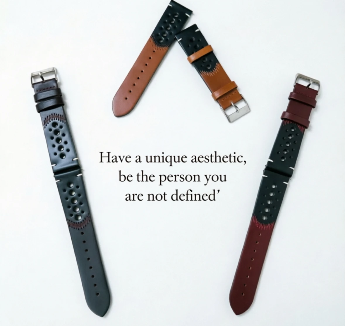 Vintage Color Block 20mm Watch Strap, Breathable Perforated Oil Wax Leather Band, Quick Release Cowhide Replacement