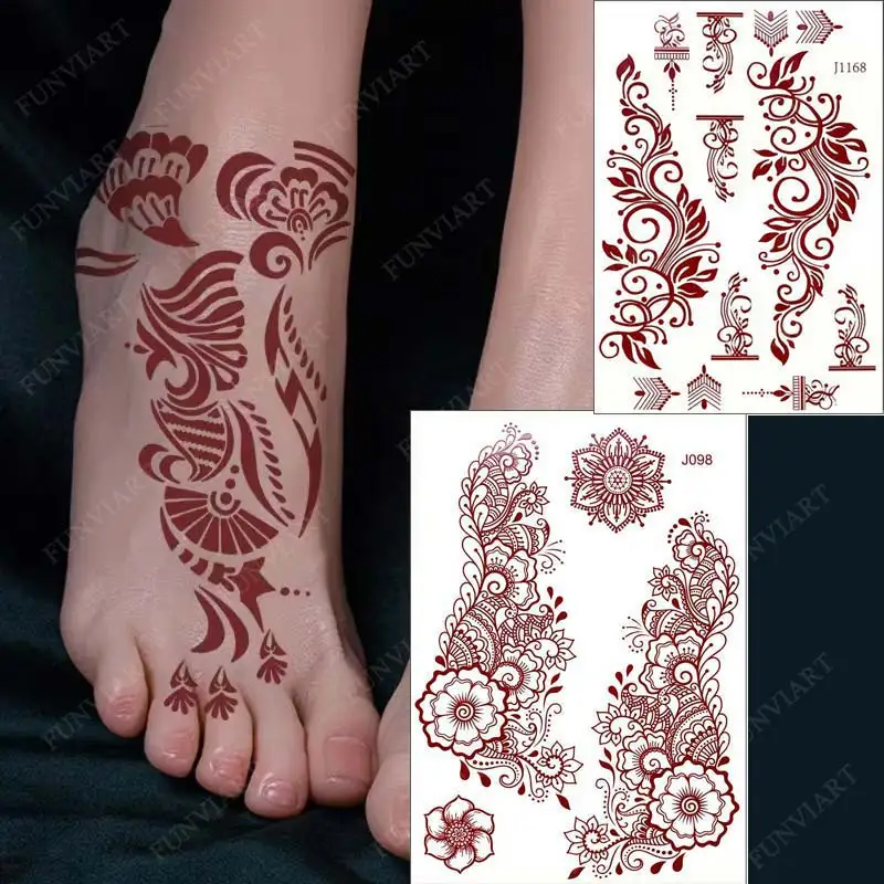 

Henna Tattoo Stickers for Legs Waterproof Temporary Tattoos Women Mehndi Design Instant Fake Tattoo for Hand Sleeve Body Hena