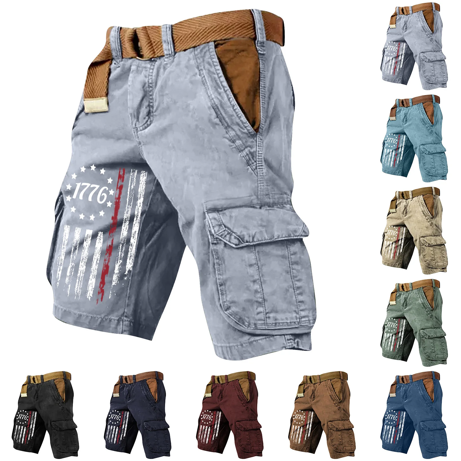 

Мужские летние спортивные шорты-карго с множеством карманов, одежда ко Дню независимости