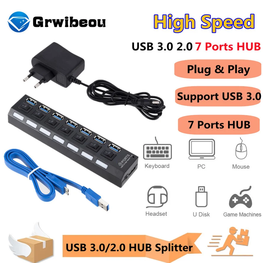 Usb Hub 3.0 Hub Usb Splitter Several Ports Multi Usb Hub 3.0 Hab power Adapter Extensor Computer Accessories switch USB For Home