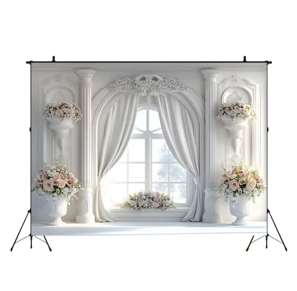 White vase rose curtains wall panels photography backdrop birthday party decor banner wedding pregnant woman portrait  prop