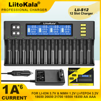LiitoKala Lii-S12 S4 21700 9V Battery Charger LCD Display 12 Trough For 1.2V 3.8V 3.2V 3.7V IMR NiMH/Cd 18650 26650 26700 AA AAA