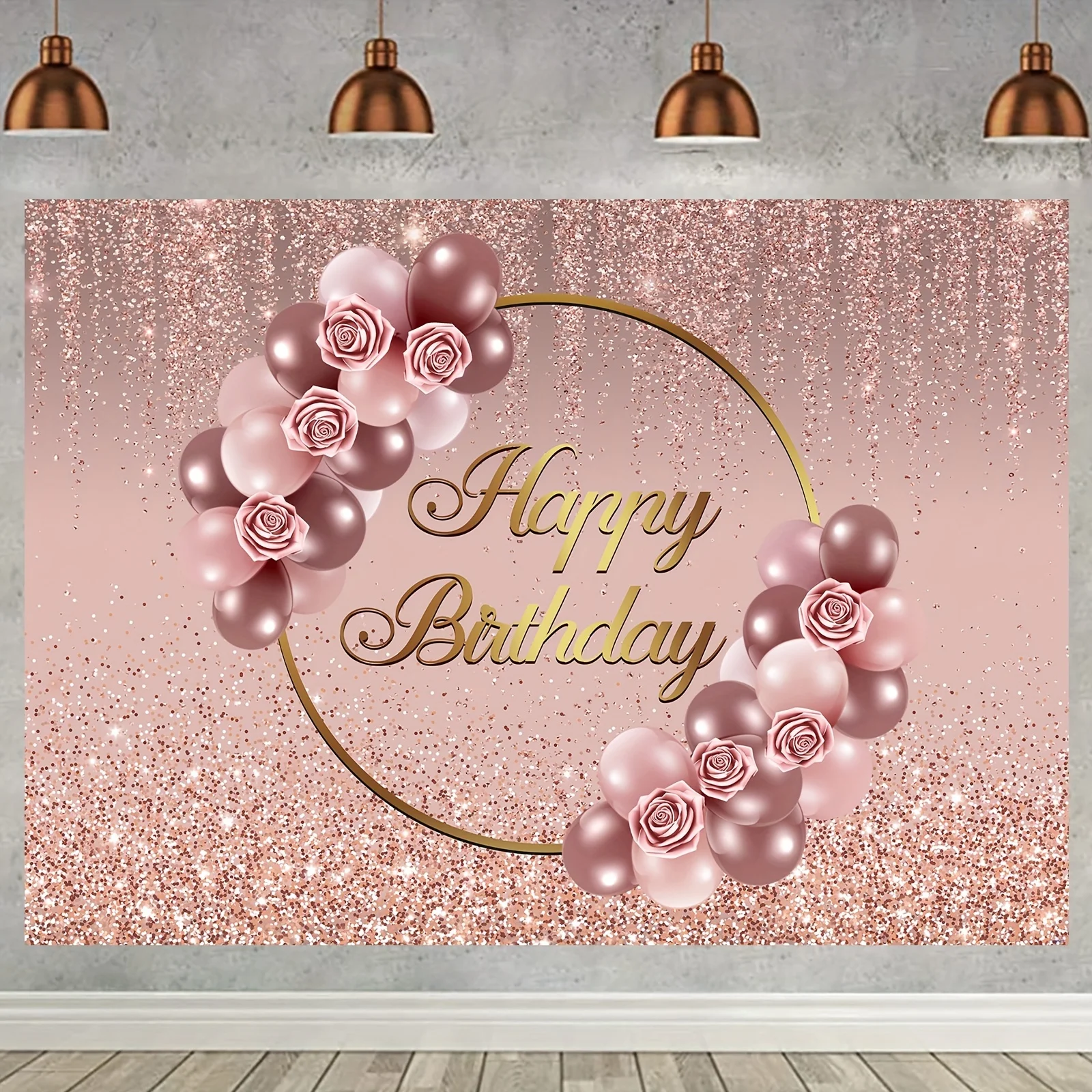 Roségold alles Gute zum Geburtstag Hintergrund rosa Roségold Blumen ballon Roségold verstreut Fotografie Hintergrund