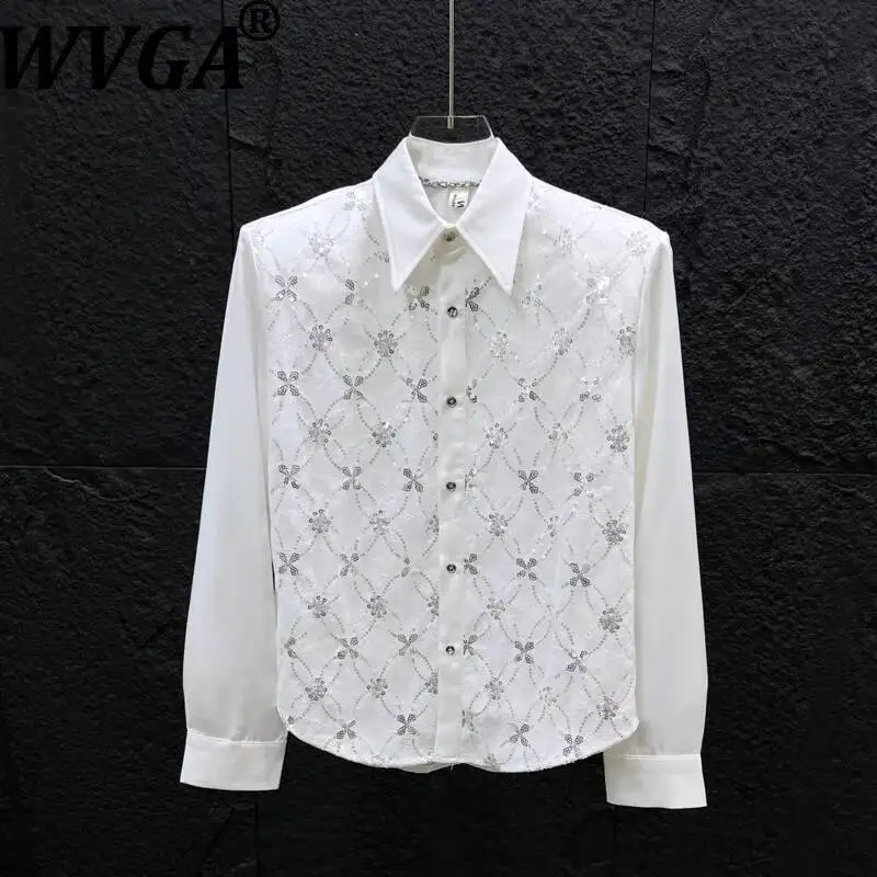 WVGA Unique Sequin-embroidered High-end Shirt For Men Stylish Cool New Korean Version Trendy Casual Loose Long Sleeve Top W23851