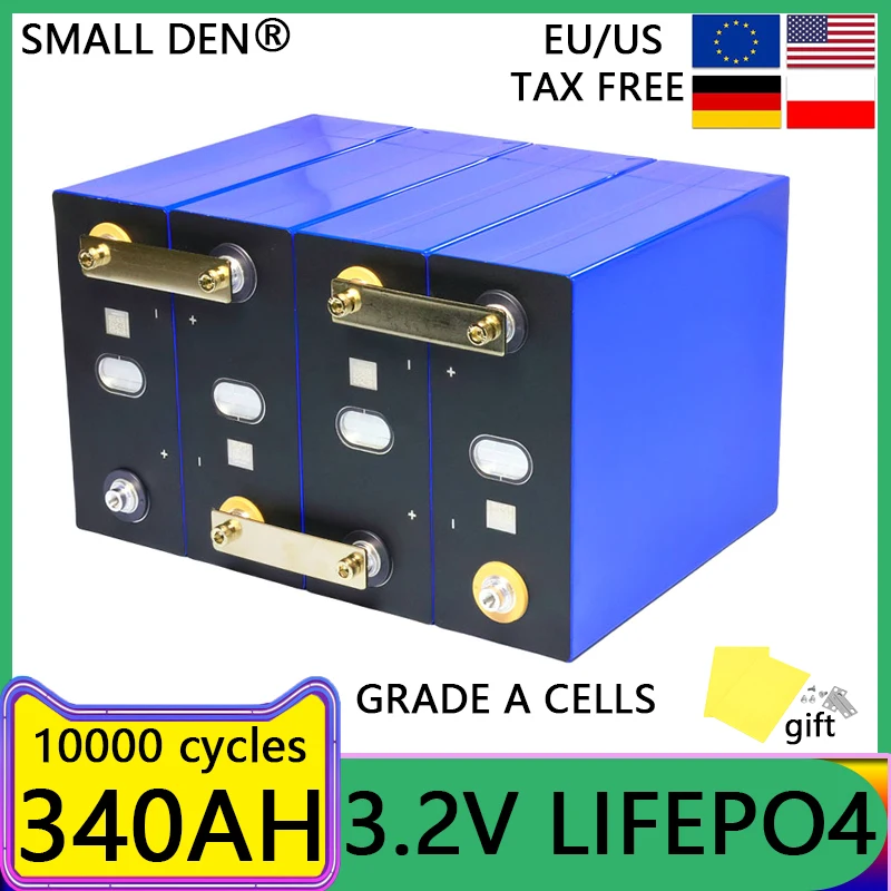 340Ah Lifepo4 Battery 3.2V Lithium iron phosphate Rechargeable cell 10000 Cycle Grade A For DIY 12V 24V 48V EV RV Solar Camping