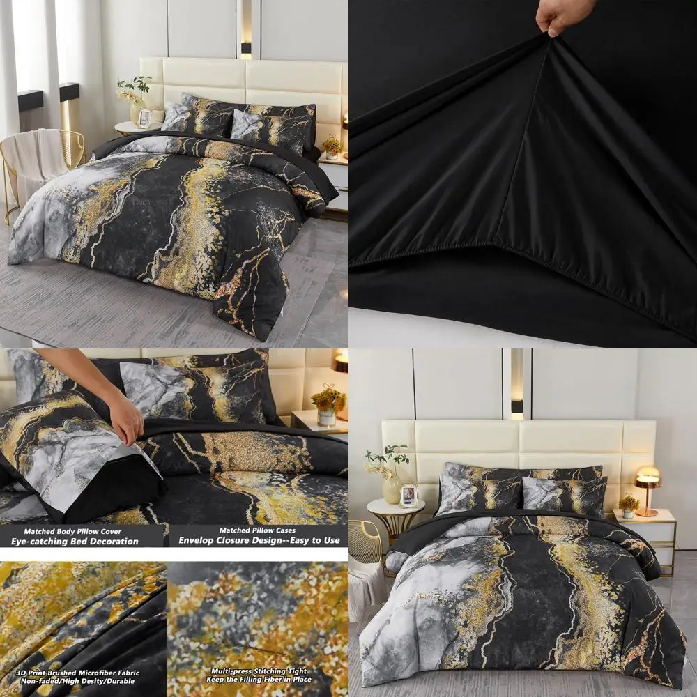 

Черный акварельный мраморный пододеяльник размера «queen-size» с простынями, художественный дизайн в стиле ретро для постельного белья