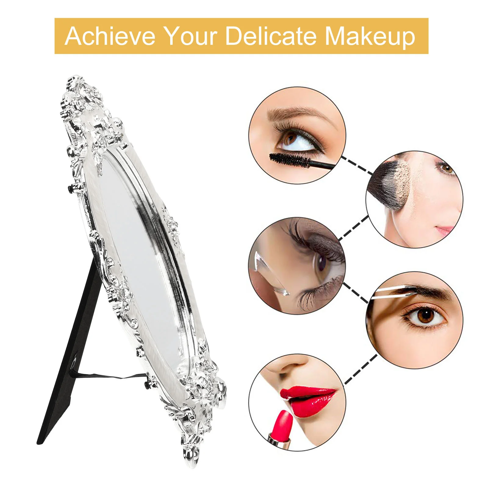 

European Retro Metal Desktop Makeup Mirror Portable Table Vanity Mirror Home Makeup Decor Mirrors