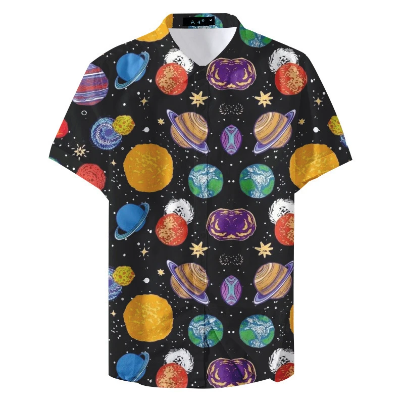 

Universe Shirts For Men 3D Planet Starry Sky Printed Men's Shirt Casual Short Sleeve Oversized Top Tee Shirt Men Clothing Camisa