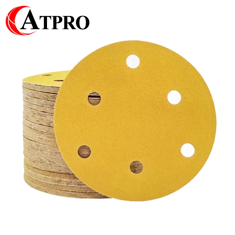 

10 Pcs Dry Sanding Paper 5 Inch 6 Hole 125mm Flocking Self-adhesive Car Polishing Putty Round Sand Disc