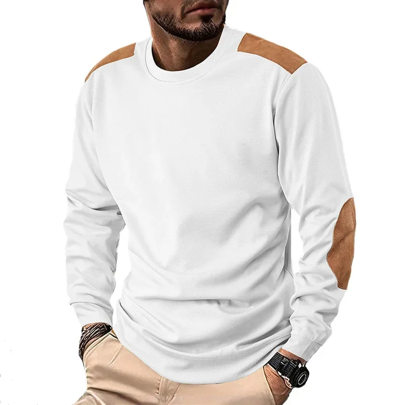 2025 Men Clothing T Shirts Pullovers Swatshirts Male Casual Fashion Slim Fit Large Size O Neck Long Sleeved Patchwork T Shirts