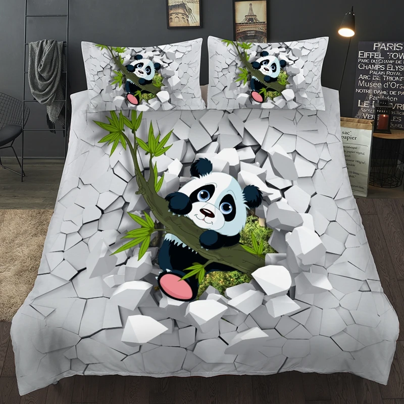 

3D animal panda bed linen set nice single double bed cover set luxury bamboo queen king twin double bed clothing for adult