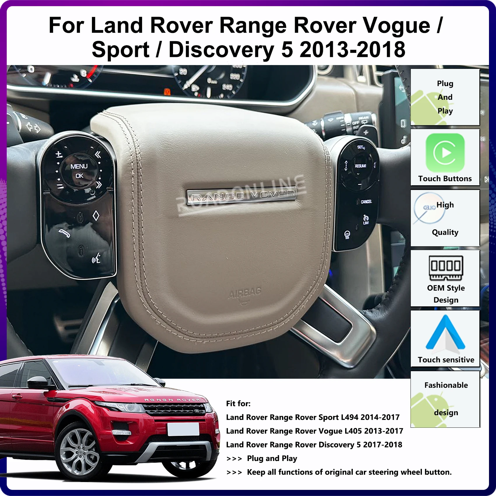 Steering Wheel Touch Buttons For Land Rover Range Rover Sport L494 Vogue L405 LR5 L462 Car Two Side Key 2013-2017 OEM Style Keys