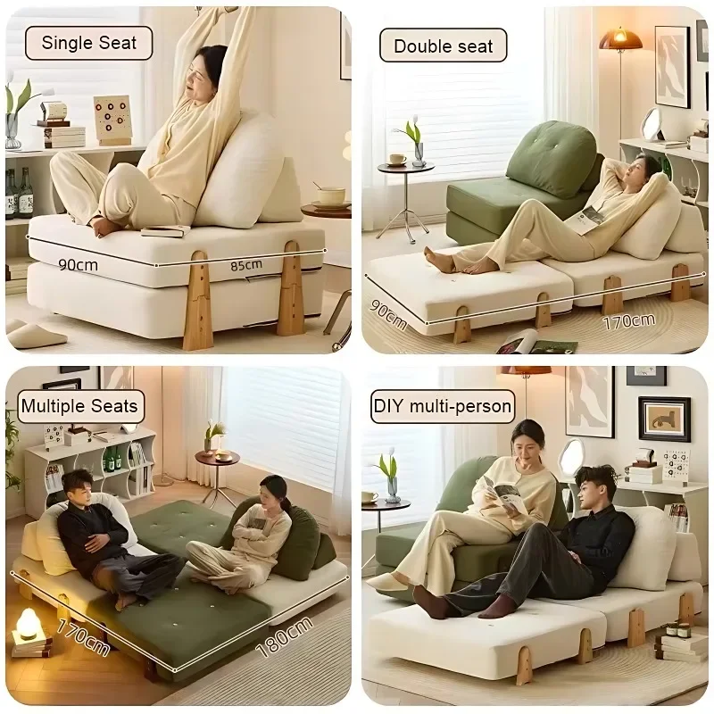Tatami Lazy Sofa Bed Single Small Tofu Block Recliner Couch Lounge Chair for Bedroom Balcony Bay Window Internet Celebrity Seat