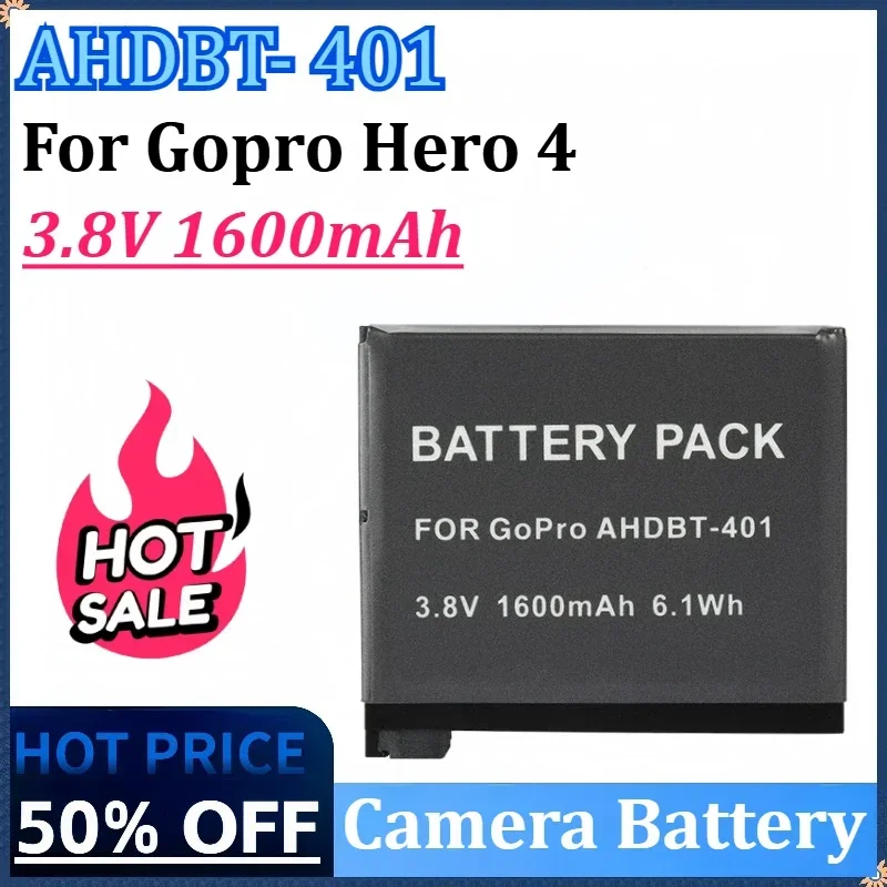 

New AHDBT- 401 3.8V 1600mAh Rechargeable Camera Battery for Gopro Hero 4 for Go Pro Hero4 High Quality Action Camera Accessories