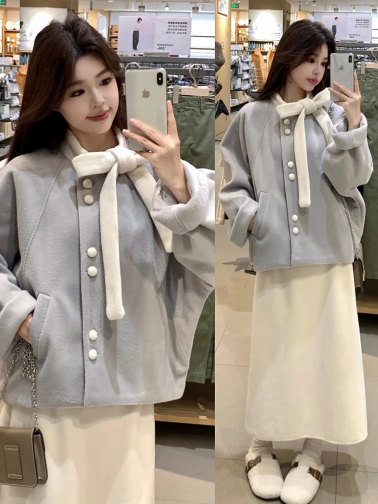 

Korean Style Woolen Coat Women's Shoulder Length Outerwear Short Cardigan plus Size Fashionable Early Spring New Arrival