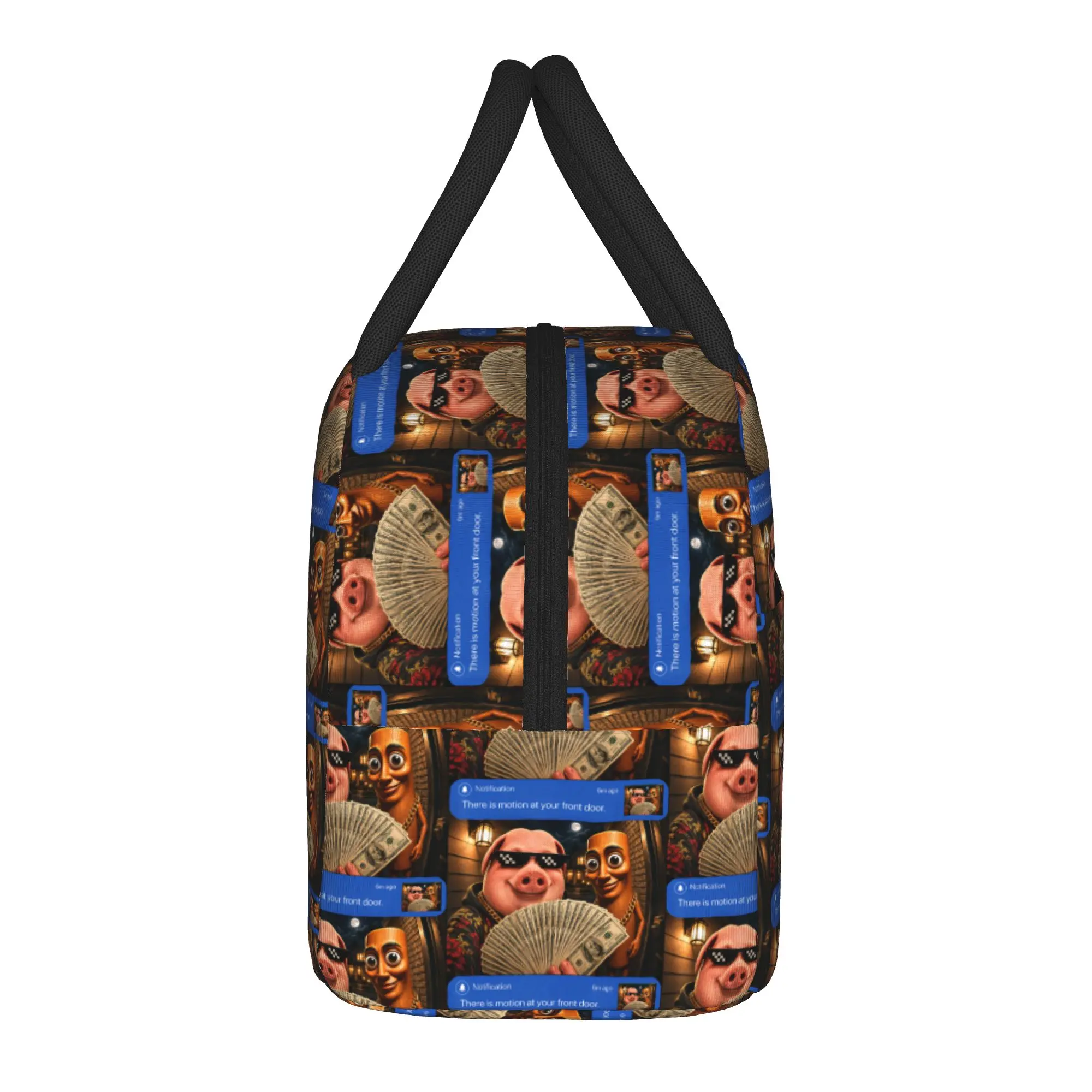 There is Motion at Your Front Door Tung Tung Tung John Pork Lunch Bag Unisex  Graphic Design Lunch Box Casual Office Cooler Bag