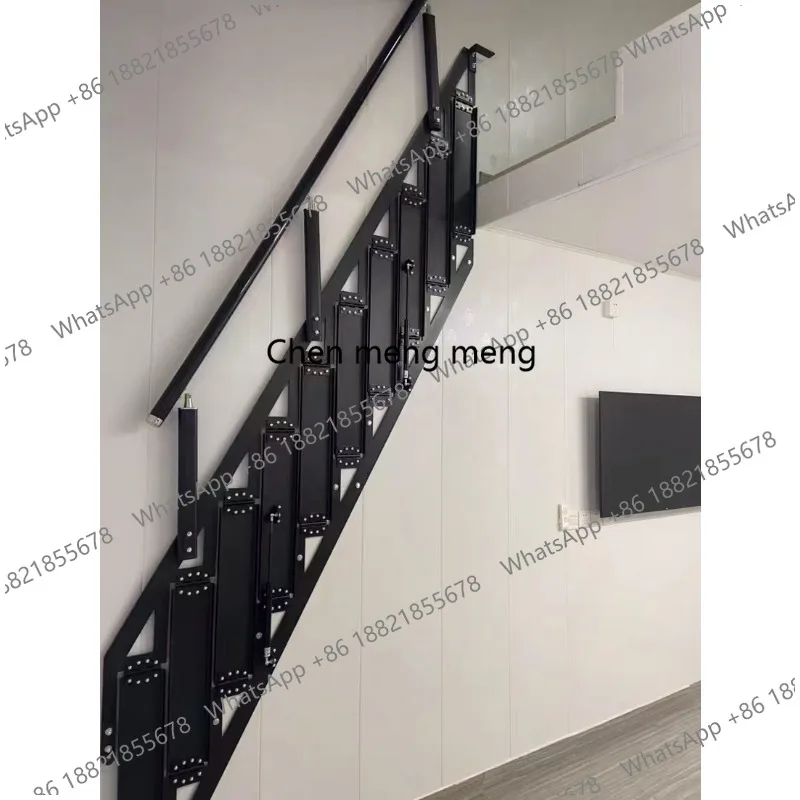 Modern Loft Duplex Indoor/Outdoor Retractable Glass Staircase with Wall-Mounted Glass Railing Second-Floor Home Side Ladder