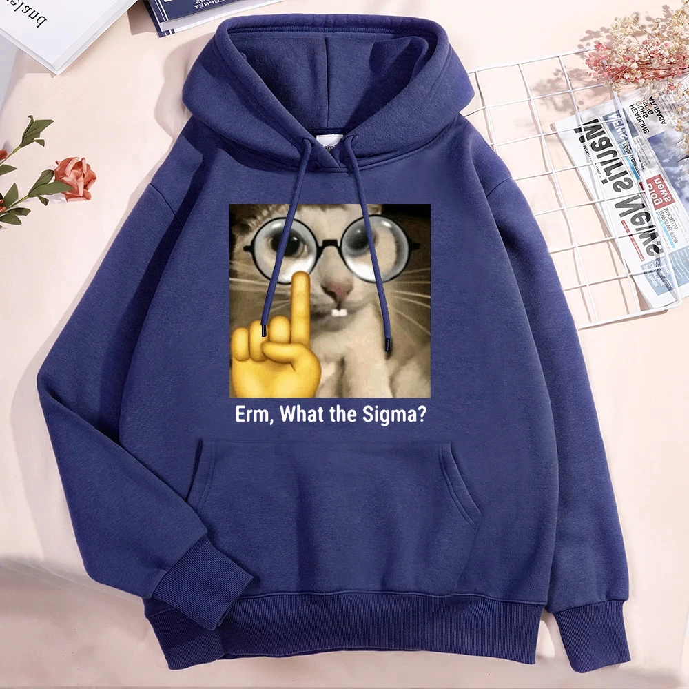 New Fashion Women'S Men's Hooded Autumn And Winter Fleece Hoodies/Sweater Casual Cat Erm What The Sigma Printed Sweatshirt Top