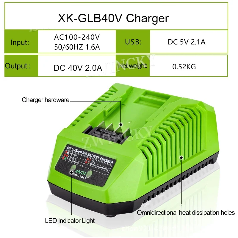 40V Power Tools Battery Charger For Greenworks 29482 29462 29472 2938302 BAF702 L-300 BAF704 BAF705 G-MAX Replacement