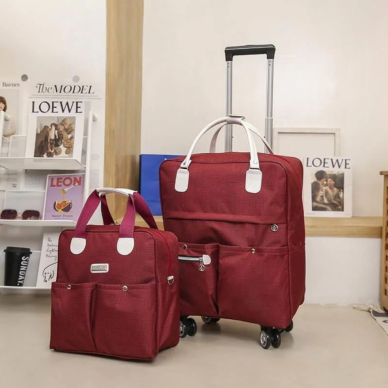 

New Women's Large Capaci Lage Bag Handheld Travel Storage Bag with Retractable Handle And Universal Wheels Logo Printed