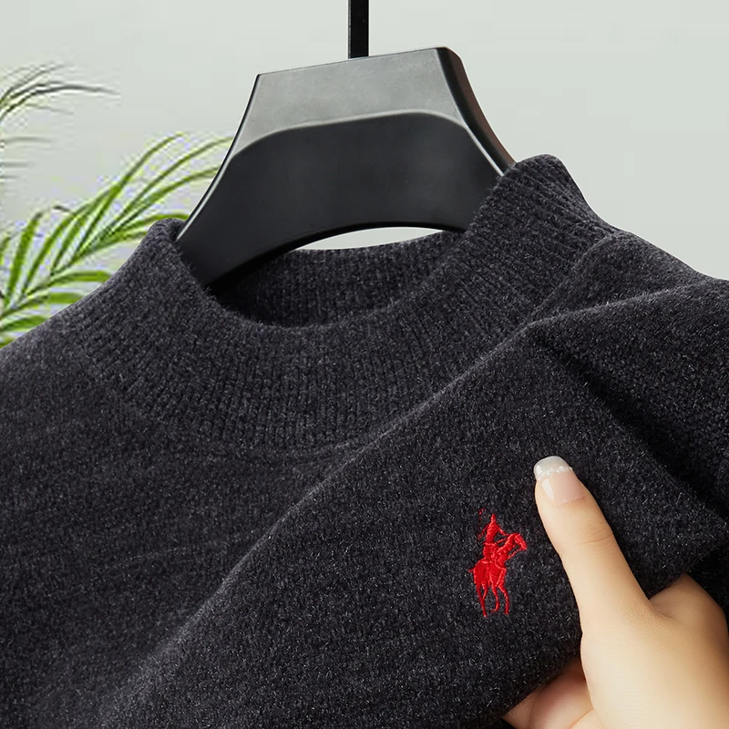 

Цельный флис, лон, утепленный мужской свитер, новый зимний стиль, теплая основа, вязаный топ-рубашка с полувысоким воротником.