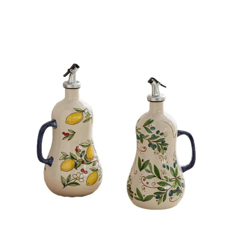 

PYH hot sale creative ceramic vinegar oil bottle hand-painted seasoning bottle kitchen olive oil bottle