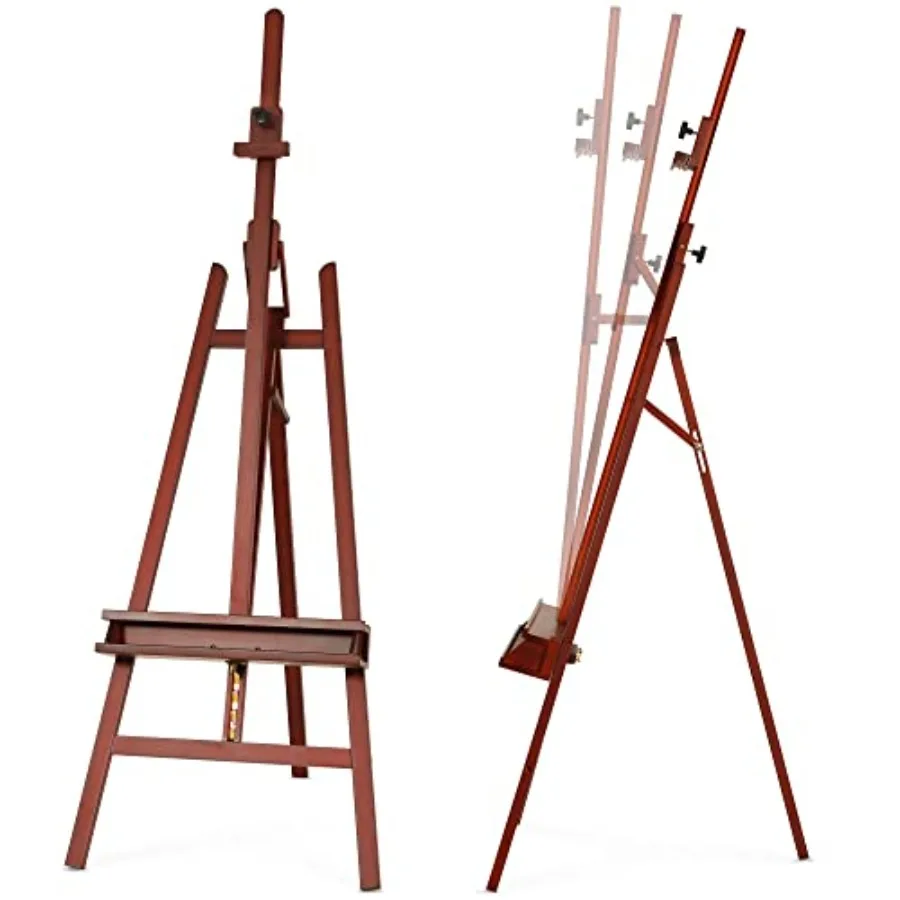 

Inclinable A-Frame Easel for Painting and Display Adjustable 65"-89" H Holds Canvas up to 49" Beech Wood Easel Stand with Stora