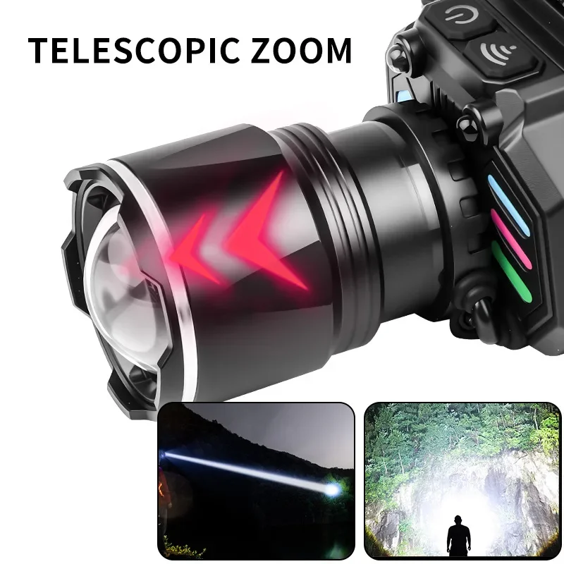 

Dual light Led Headlamp Fishing Head Lamp 4 Modes Zoom Lamp Waterproof Super Bright Camping Light Powered By 2x18650 Batteries
