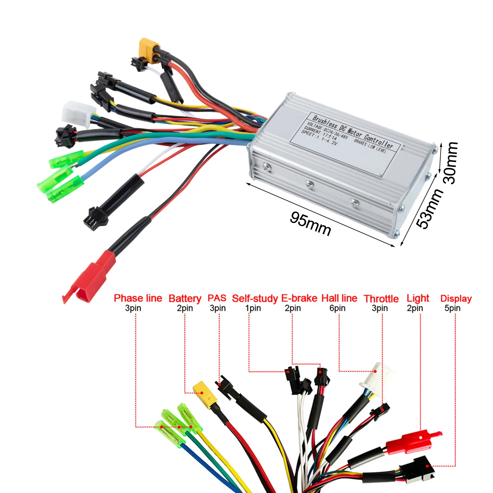 

36V/48V Brushless Controller 17A for 250W 350W Motors Intelligent Sine Wave Design Robust and Reliable Aluminum Alloy Build