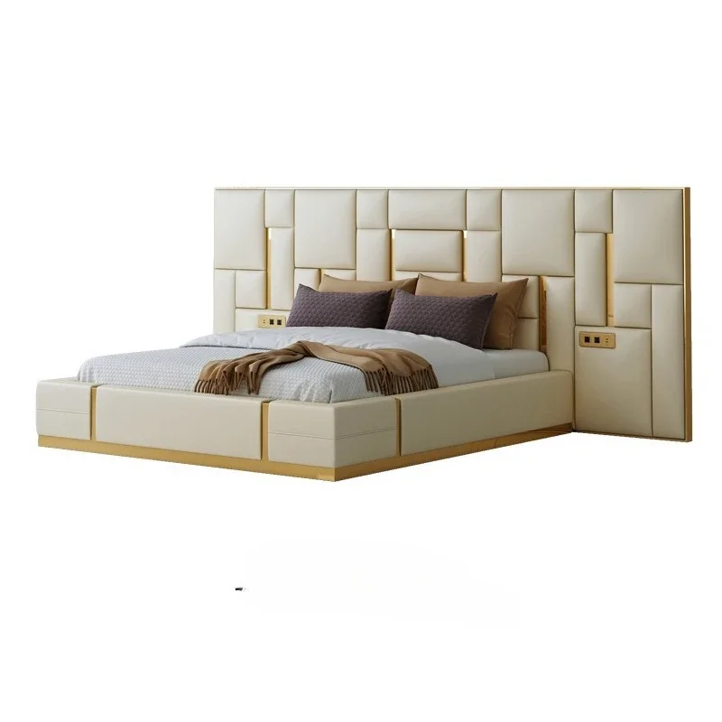 

Leather bed, simple light luxury, master bedroom high back leather bed