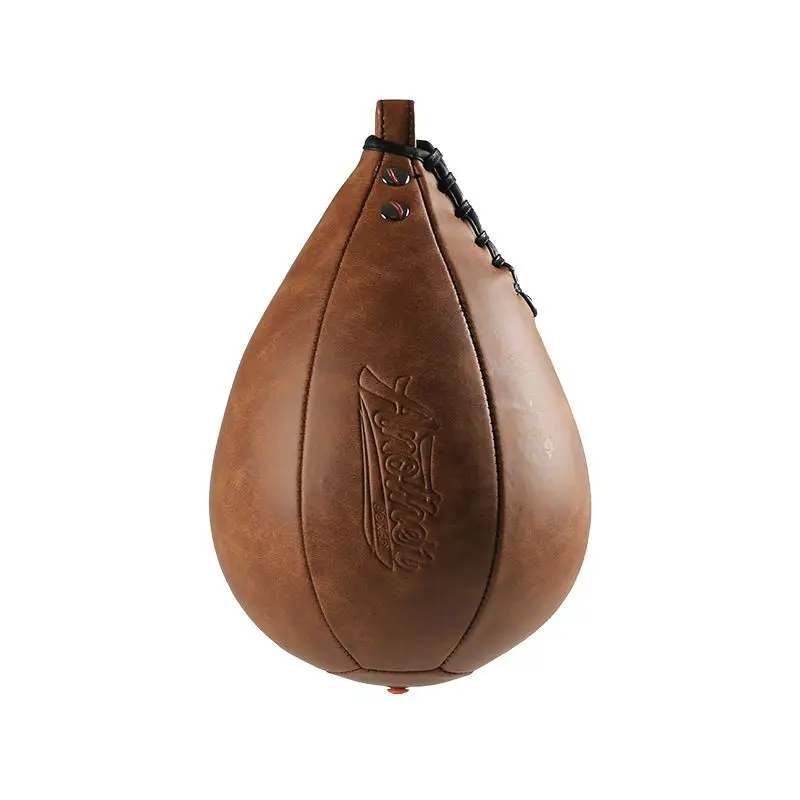 Vintage Brown Genuine Leather Pear Shaped Boxing Speed Bag For Adults Muay Thai MMA Punching Training Fitness Gym Home Workout