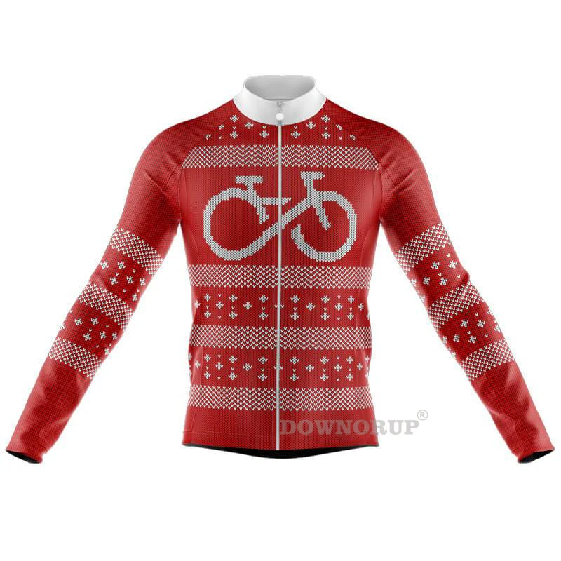 Christmas Long Sleeves Cycling Jersey Winter Fleece & No Fleece Men Bike Clothing Ride Bicycle Wear Coat MTB Ropa Ciclismo