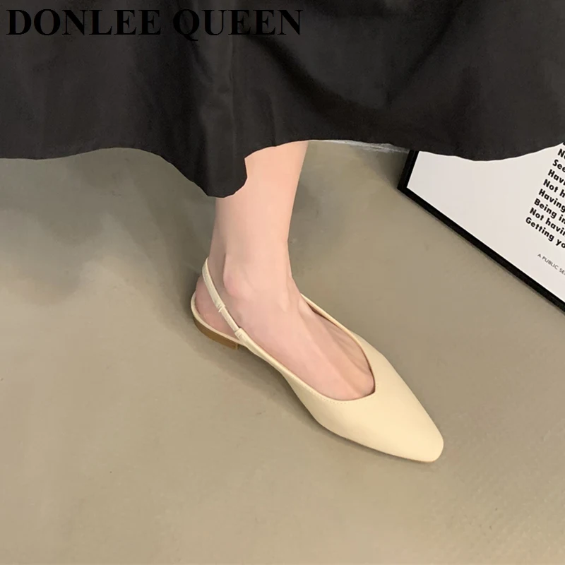 Fashion Pointed Toe Flats Shoes Women Slingback Sandals Elegant Mules Female Shallow Ballet Casual Loafers Sliver Zapatos  Mujer