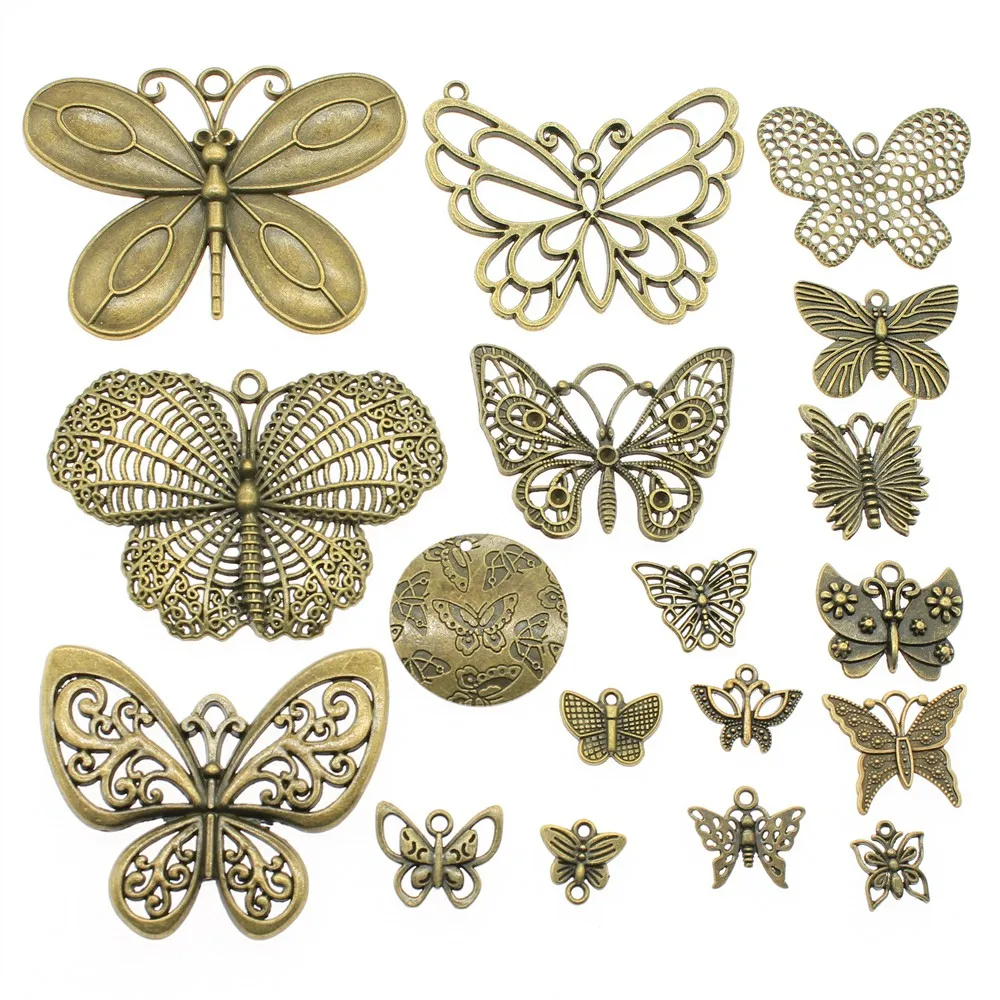 WYSIWYG 40g Antique Bronze Color Zinc Alloy Random Mix Styles Butterfly Charms DIY Handmade Craft For Jewelry Making