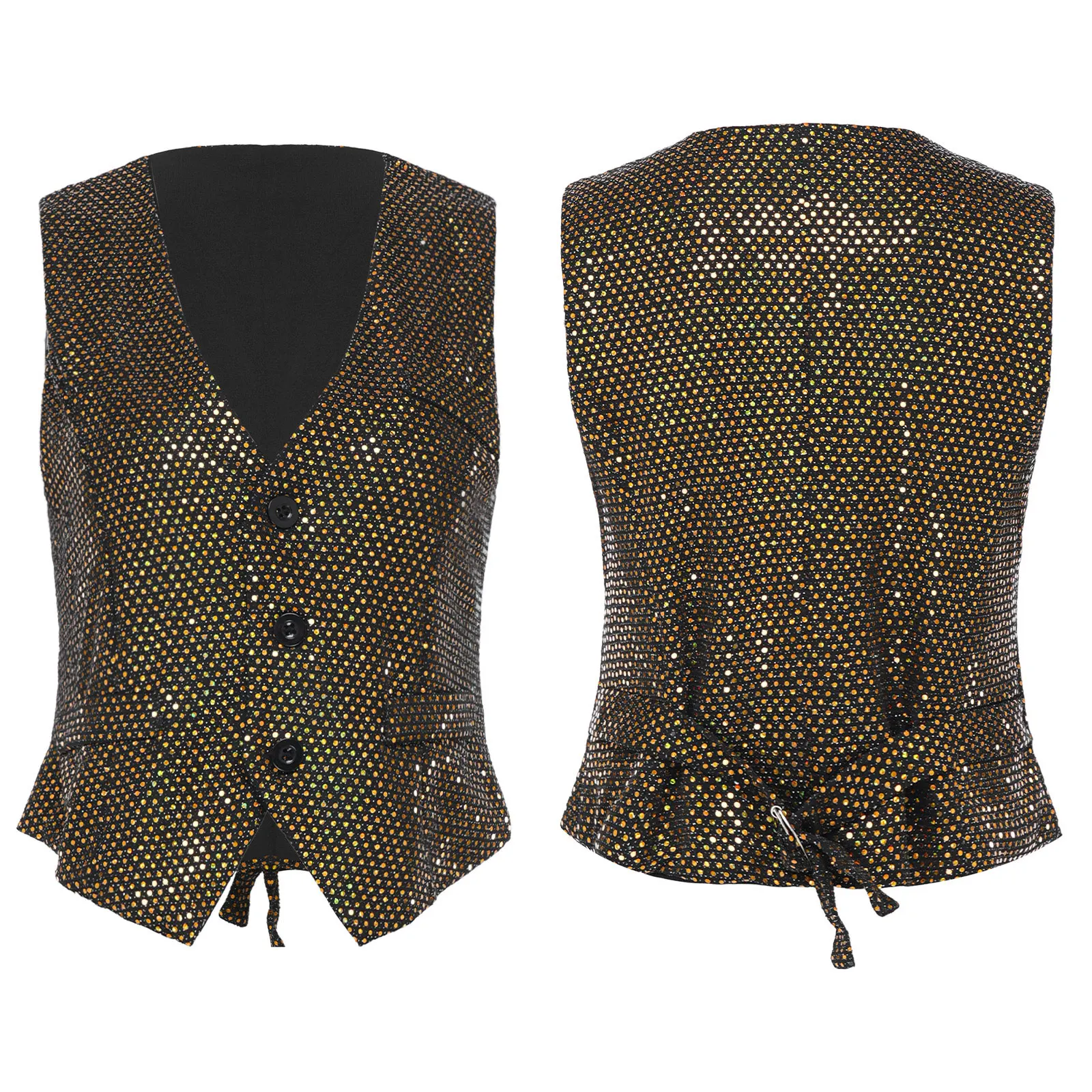 

Jazz Dance Women Glitter Sequined Blazer Vest Waistcoat Hip Hop Dance Party Street Show Choir Performance Costume Vest Outerwear