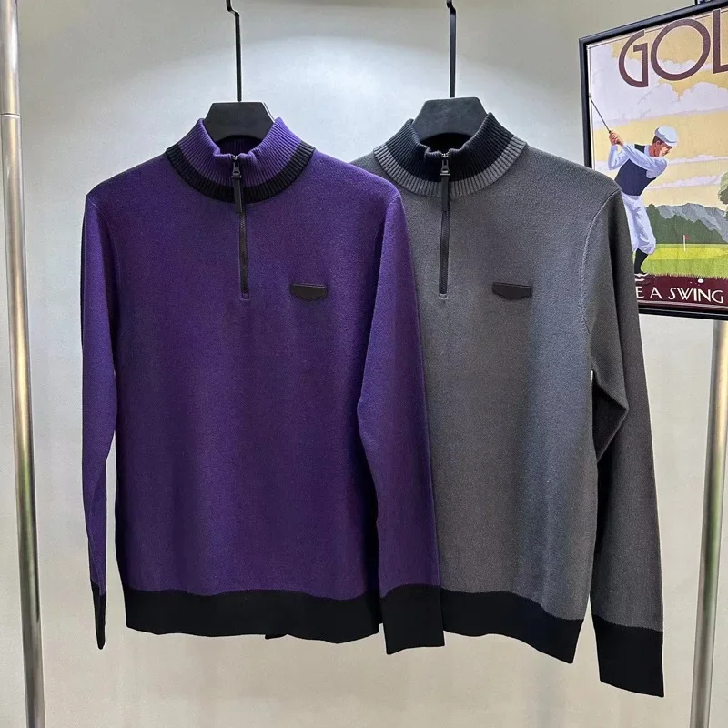 Golf Clothing Men\'s 24 Autumn New Breathable Soft Stand Neck Zipper Long Sleeve Pullover Knitted Sweater