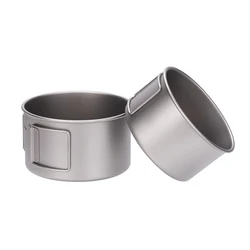 Foldable Handle Portable Titanium Bowl, Outdoor Camping Bowl Dinner Food Container Hiking Backpack Picnic Cooking Tableware Tool