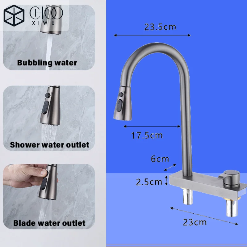 Feiyu Waterfall Faucet 304 Stainless Steel Pulling Faucet Multi level Water Discharge Double hole Hot Cold Rotation