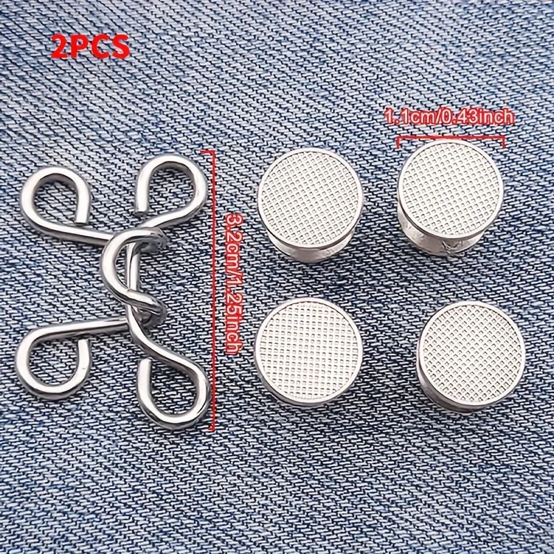 2pcs/1Set Extender Button Adjustable Waist Buckle Set Jean Button Pins Perfect Fit Instant for Tighten Waist Jeans No Sewing But