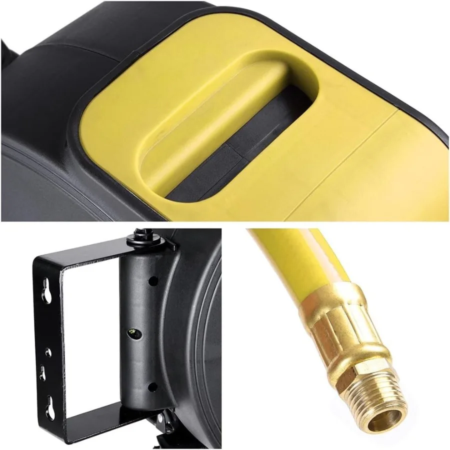 ม้วนเก็บสายลมอัตโนมัติแบบยืดหดได้ 65'x3 8 นิ้ว ติดผนัง สำหรับโรงงานอุตสาหกรรมและโรงรถ พร้อมระบบม้วนเก็บอัตโนมัติ