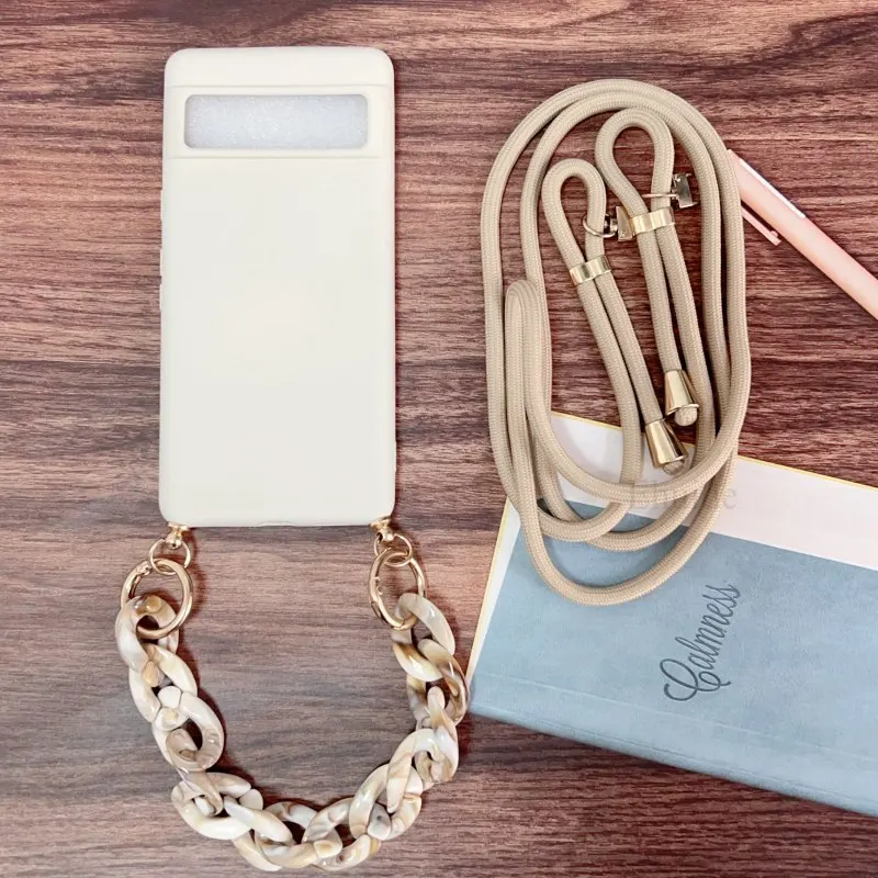 Marble Bracelet Phone Case For Google Pixel 9 Pro XL 8 8A 7 7A 6 8Pro 9P Google9 Chain Silicone Crossbody Lanyard Strap Cover