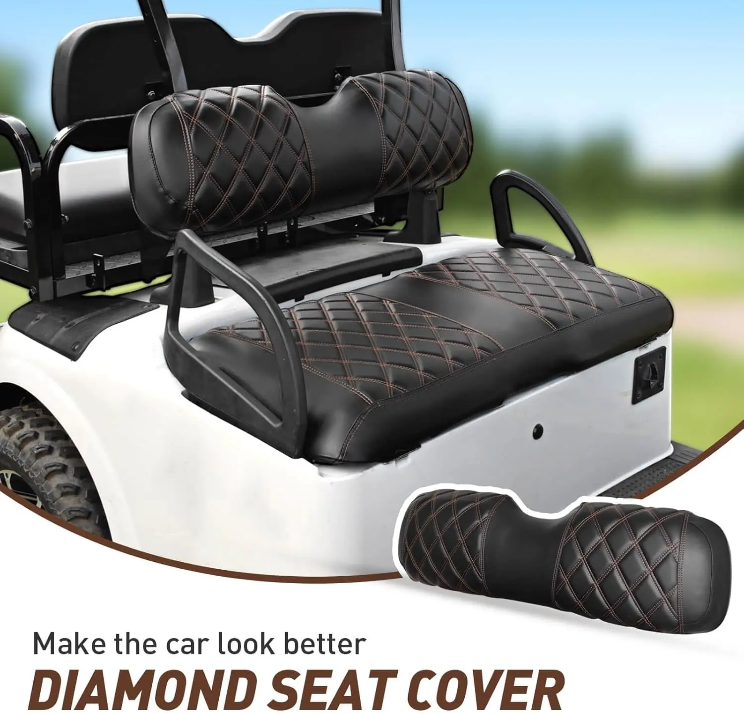 Golf Cart Diamond Seat Vinyl Seat Cover Covers Kit for Fit EZGO RXV Ordinary Front Seat Cushion, No Nails Required